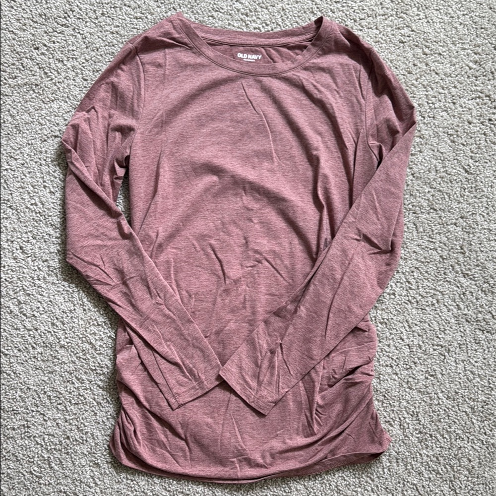 Old Navy Pink Fitted Maternity Long Sleeve Shirt (Medium)